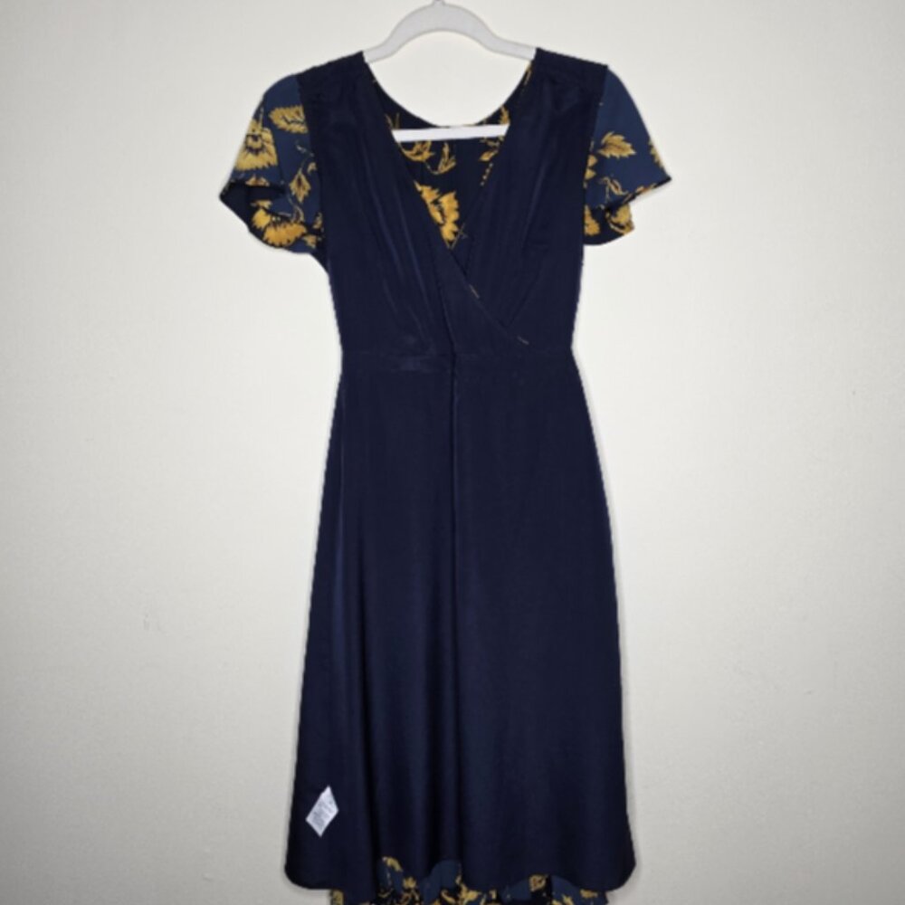 J Crew Floral Dress Cap Sleeve Navy Yellow Womens Size 0 Chic Bloomcore Feminine - Picture 8 of 15